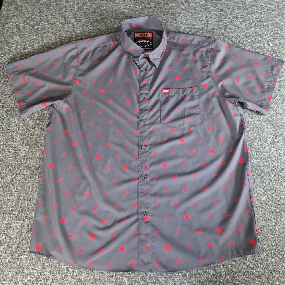 Dixxon Flannel JCORD Shirt Mens 2XL Gray Red Tool Print Short Sleeve Party Wear